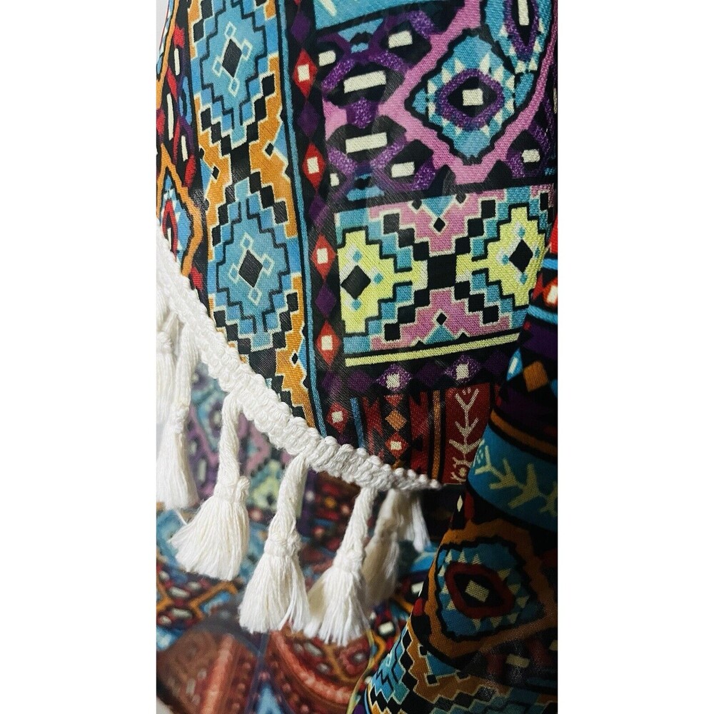 Orange Creek Tasseled Fringed Trim‎ Open Front Flowy Kimono Multicolor Large - Picture 7 of 7